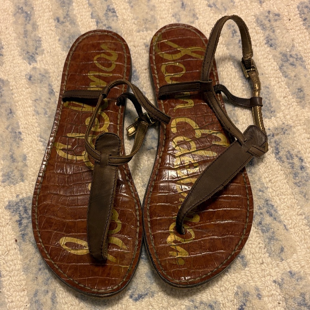 Sam Edelman Dark Brown Croc-Embossed Sandals